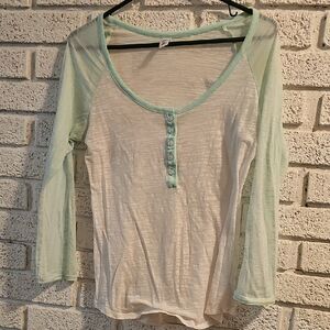 Elegant Mint and White Long Sleeve Women's Top